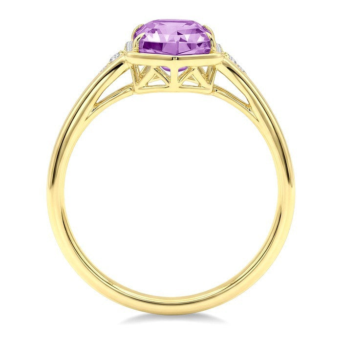 16X6 MM Evoque Gemstones Hexagon Shape Amethyst and 1/10 Ctw Round Cut Diamond Semi-Precious Ring in 10K Yellow Gold
