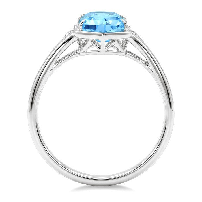 16X6 MM Evoque Gemstones Hexagon Shape Blue Topaz and 1/10 Ctw Round Cut Diamond Semi-Precious Ring in 10K White Gold