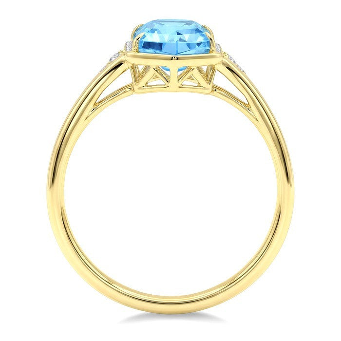 16X6 MM Evoque Gemstones Hexagon Shape Blue Topaz and 1/10 Ctw Round Cut Diamond Semi-Precious Ring in 10K Yellow Gold