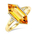 16X6 MM Evoque Gemstone Hexagon Shape Citrine and 1/10 Ctw Round Cut Diamond Semi-Precious Ring in 10K Yellow Gold