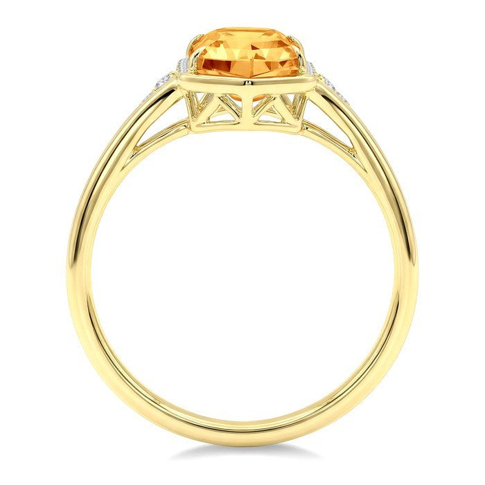 16X6 MM Evoque Gemstone Hexagon Shape Citrine and 1/10 Ctw Round Cut Diamond Semi-Precious Ring in 10K Yellow Gold