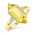 16X6 MM Evoque Gemstones Hexagon Shape Lemon Quartz and 1/10 Ctw Round Cut Diamond Semi-Precious Ring in 10K Yellow Gold