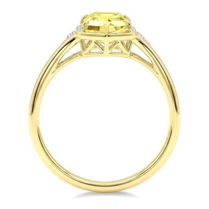 16X6 MM Evoque Gemstones Hexagon Shape Lemon Quartz and 1/10 Ctw Round Cut Diamond Semi-Precious Ring in 10K Yellow Gold