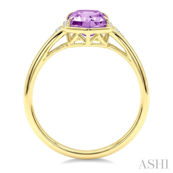 16X6 MM Evoque Gemstones Hexagon Shape Amethyst and 1/10 Ctw Round Cut Diamond Semi-Precious Ring in 10K Yellow Gold