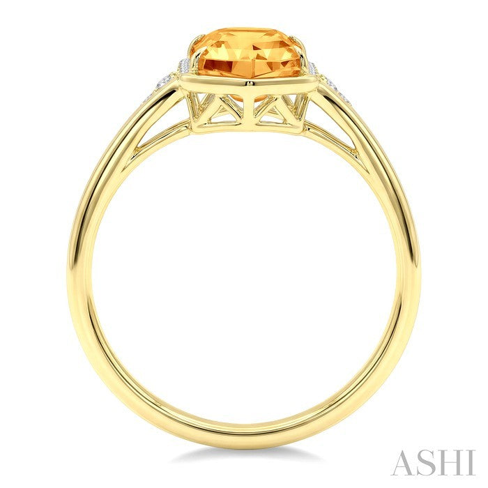 16X6 MM Evoque Gemstone Hexagon Shape Citrine and 1/10 Ctw Round Cut Diamond Semi-Precious Ring in 10K Yellow Gold