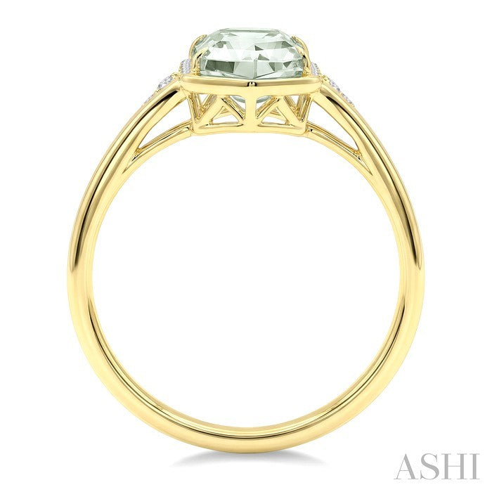 16X6 MM Evoque Gemstone Hexagon Shape Green Amethyst and 1/10 Ctw Round Cut Diamond Semi-Precious Ring in 10K Yellow Gold