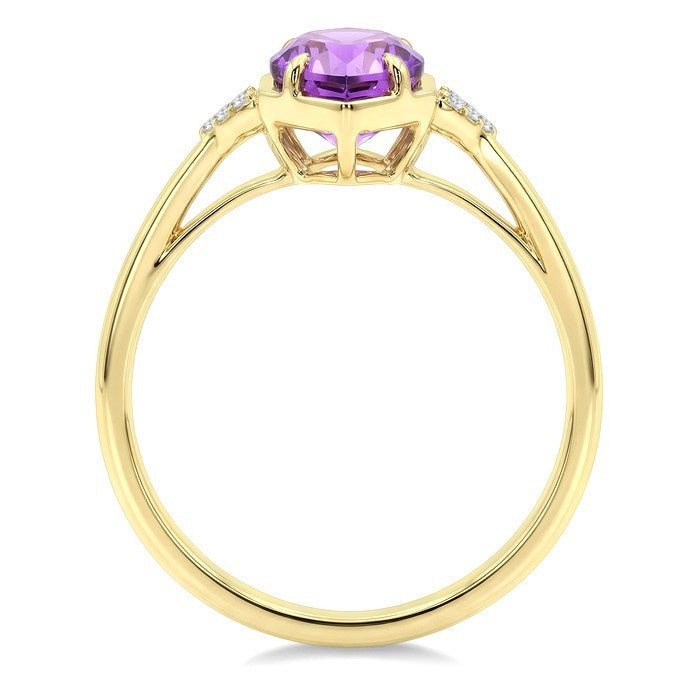 16X6 MM Evoque Gemstones Hexagon Shape Amethyst and 1/20 Ctw Round Cut Diamond Semi-Precious Ring in 10K Yellow Gold