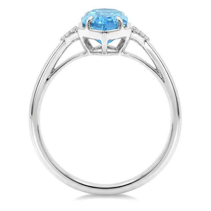 16X6 MM Evoque Gemstones Hexagon Shape Blue Topaz and 1/20 Ctw Round Cut Diamond Semi-Precious Ring in 10K White Gold