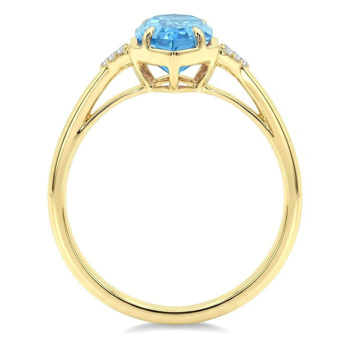 16X6 MM Evoque Gemstones Hexagon Shape Blue Topaz and 1/20 Ctw Round Cut Diamond Semi-Precious Ring in 10K Yellow Gold