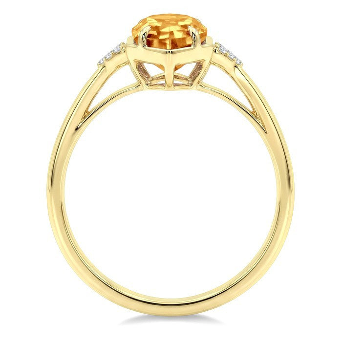 16X6 MM Evoque Gemstone Hexagon Shape Citrine and 1/20 Ctw Round Cut Diamond Semi-Precious Ring in 10K Yellow Gold