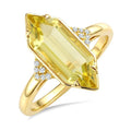 16X6 MM Evoque Gemstones Hexagon Shape Lemon Quartz and 1/20 Ctw Round Cut Diamond Semi-Precious Ring in 10K Yellow Gold