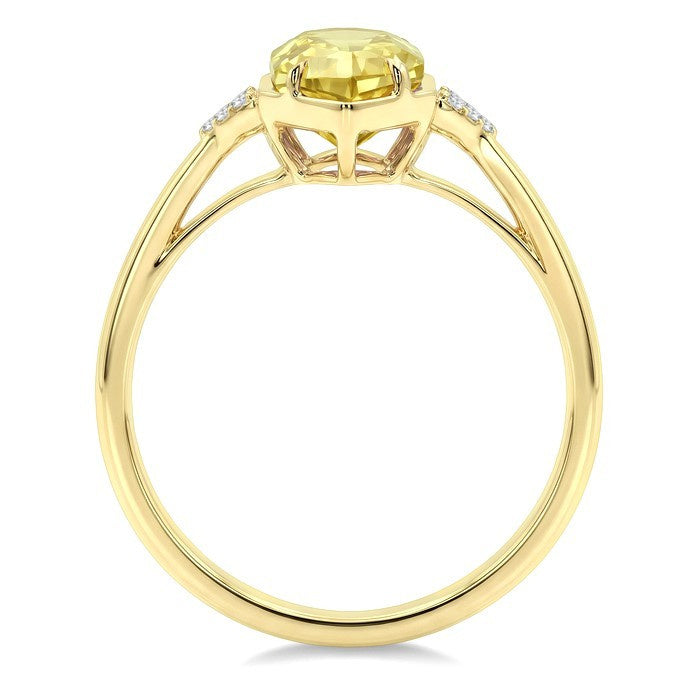 16X6 MM Evoque Gemstones Hexagon Shape Lemon Quartz and 1/20 Ctw Round Cut Diamond Semi-Precious Ring in 10K Yellow Gold