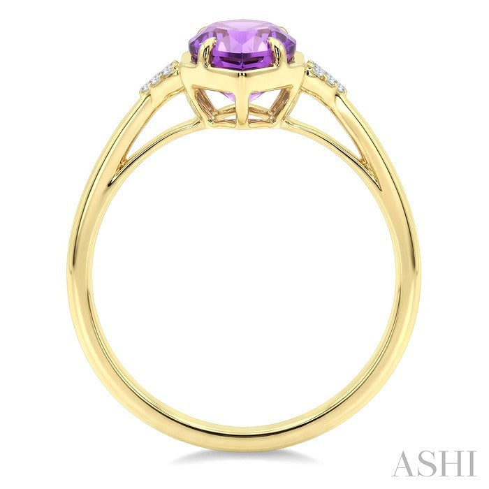 16X6 MM Evoque Gemstones Hexagon Shape Amethyst and 1/20 Ctw Round Cut Diamond Semi-Precious Ring in 10K Yellow Gold