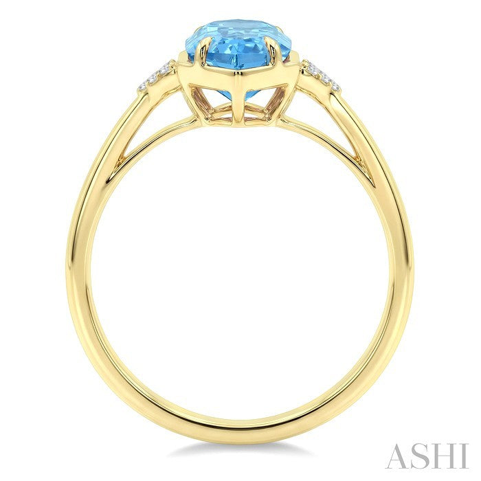 16X6 MM Evoque Gemstones Hexagon Shape Blue Topaz and 1/20 Ctw Round Cut Diamond Semi-Precious Ring in 10K Yellow Gold
