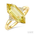 16X6 MM Evoque Gemstones Hexagon Shape Lemon Quartz and 1/20 Ctw Round Cut Diamond Semi-Precious Ring in 10K Yellow Gold