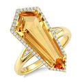 22X9 MM Evoque Gemstone Shield Shape Citrine and 1/4 Ctw Round Cut Diamond Semi-Precious Ring in 14K Yellow Gold