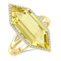 22X8 MM Evoque Gemstones Hexagon Shape Lemon Quartz and 1/4 Ctw Round Cut Diamond Semi-Precious Ring in 14K Yellow Gold