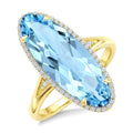22X8 MM Evoque Gemstones Oval Shape Blue Topaz and 1/5 Ctw Round Cut Diamond Semi-Precious Ring in 14K Yellow Gold