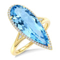 22X8 MM Evoque Gemstones Pear Shape Blue Topaz and 1/5 Ctw Round Cut Diamond Semi-Precious Ring in 14K Yellow Gold