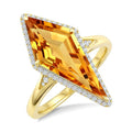 22X9 MM Evoque Gemstone Kite Shape Citrine and 1/5 Ctw Round Cut Diamond Semi-Precious Ring in 14K Yellow Gold