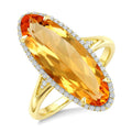 22X8 MM Evoque Gemstone Oval Shape Citrine and 1/5 Ctw Round Cut Diamond Semi-Precious Ring in 14K Yellow Gold