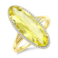22X8 MM Evoque Gemstones Oval Shape Lemon Quartz and 1/5 Ctw Round Cut Diamond Semi-Precious Ring in 14K Yellow Gold