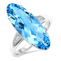 22X8 MM Evoque Gemstones Oval Shape Blue Topaz and 1/50 Ctw Round Cut Diamond Semi-Precious Ring in 14K White Gold
