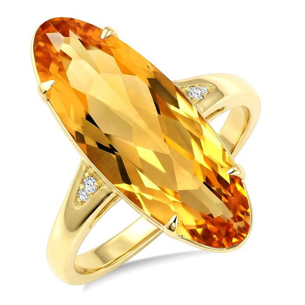 22X8 MM Evoque Gemstone Oval Shape Citrine and 1/50 Ctw Round Cut Diamond Semi-Precious Ring in 14K Yellow Gold