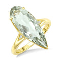 22X8 MM Evoque Gemstone Pear Shape Green Amethyst and 1/50 Ctw Round Cut Diamond Semi-Precious Ring in 14K Yellow Gold