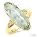 22X8 MM Evoque Gemstone Oval Shape Green Amethyst and 1/50 Ctw Round Cut Diamond Semi-Precious Ring in 14K Yellow Gold