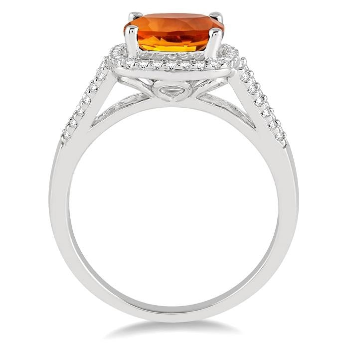 8x8 MM Cushion Shape Citrine and 1/4 Ctw Round cut Diamond Ring in 10K White Gold