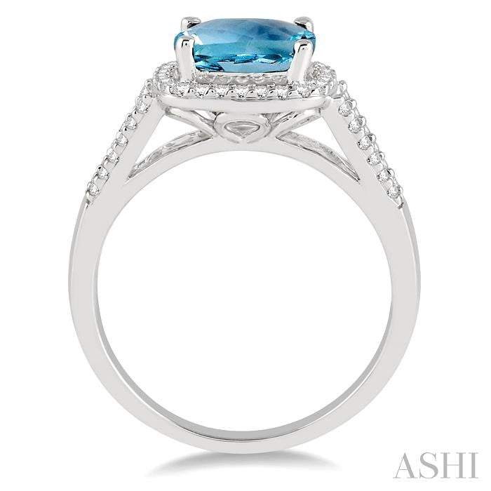 8x8 MM Cushion Shape Aquamarine and 1/4 Ctw Round cut Diamond Ring in 10K White Gold