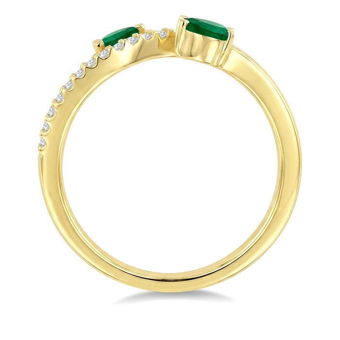 4X3 MM Pear Shape Emerald and 1/6 Ctw Round Cut Diamond Precious Ring in 10K Yellow Gold
