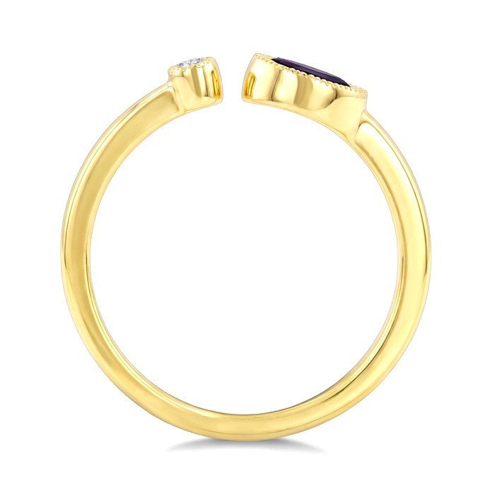 6X4 MM Oval Cut Amethyst and 1/50 Ctw Round Cut Diamond Semi-Precious Open Ring in 10K Yellow Gold