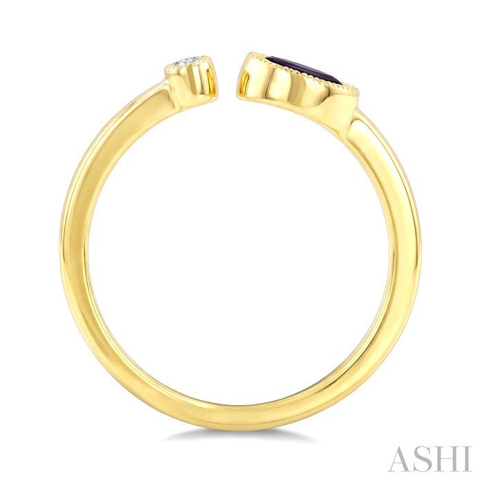 6X4 MM Oval Cut Amethyst and 1/50 Ctw Round Cut Diamond Semi-Precious Open Ring in 10K Yellow Gold