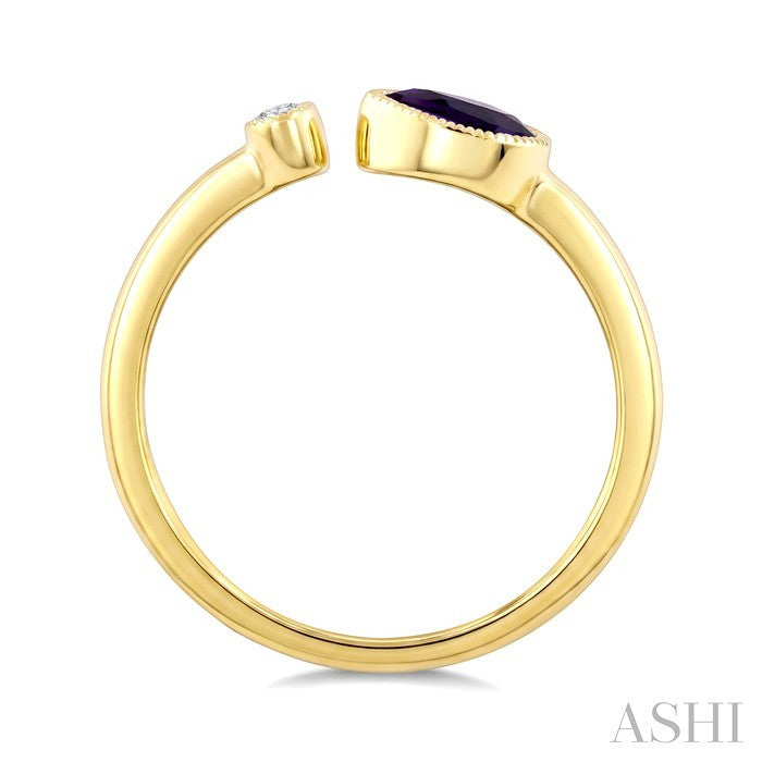 6X4 MM Pear Cut Amethyst and 1/50 Ctw Round Cut Diamond Semi-Precious Open Ring in 10K Yellow Gold