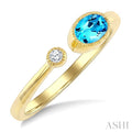 6X4 MM Oval Cut Blue Topaz and 1/50 Ctw Round Cut Diamond Semi-Precious Open Ring in 10K Yellow Gold