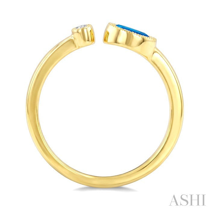 6X4 MM Oval Cut Blue Topaz and 1/50 Ctw Round Cut Diamond Semi-Precious Open Ring in 10K Yellow Gold