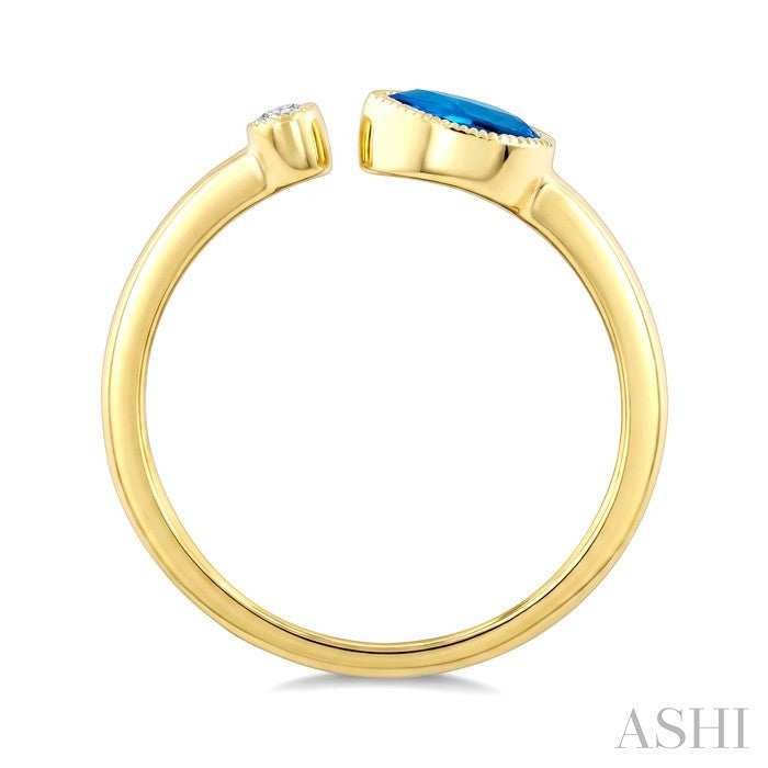 6X4 MM Pear Cut Blue Topaz and 1/50 Ctw Round Cut Diamond Semi-Precious Open Ring in 10K Yellow Gold