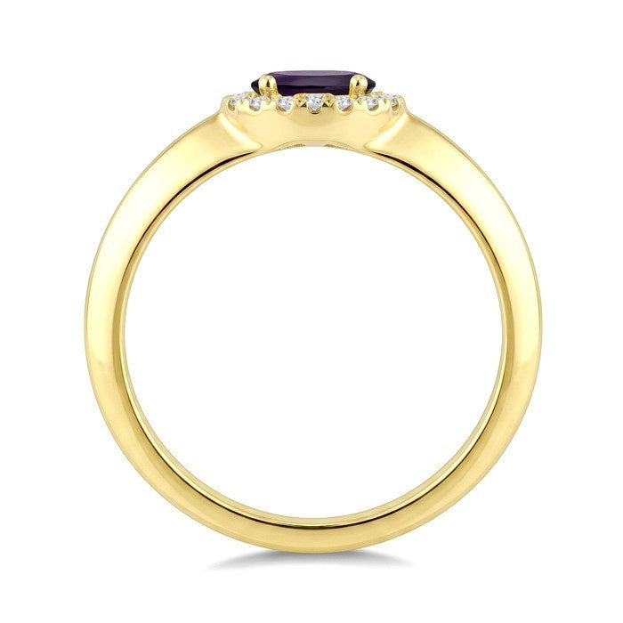6X4 MM Oval Cut Amethyst and 1/8 Ctw Round Cut Diamond Semi-Precious Halo Ring in 10K Yellow Gold