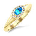 6X3 MM Marquise Shape Blue Topaz and 1/10 Ctw Round Cut Diamond Semi-Precious Ring in 10K Yellow Gold