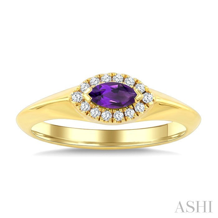 6X3 MM Marquise Shape Amethyst and 1/10 Ctw Round Cut Diamond Semi-Precious Ring in 10K Yellow Gold