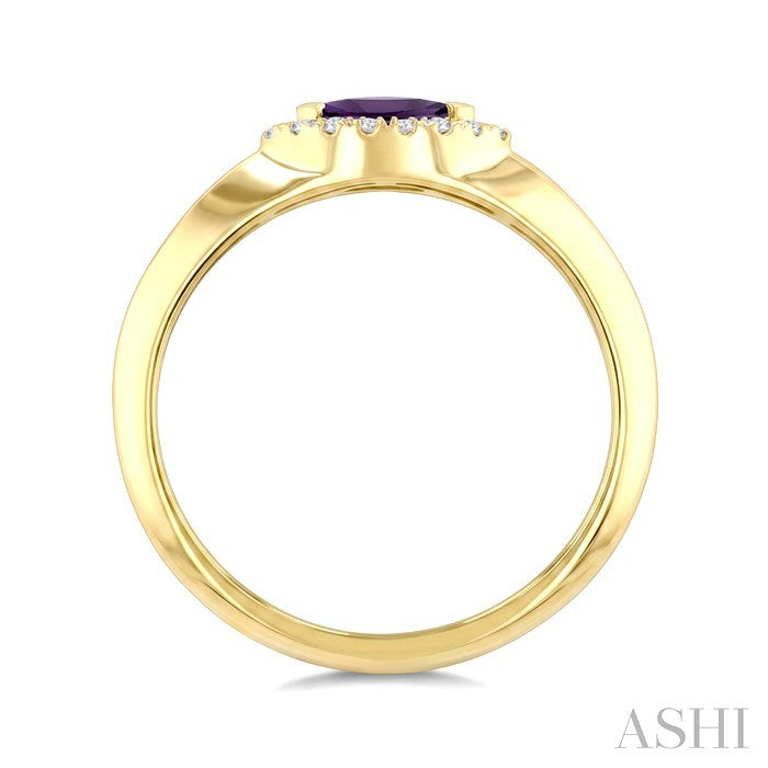 6X3 MM Marquise Shape Amethyst and 1/10 Ctw Round Cut Diamond Semi-Precious Ring in 10K Yellow Gold