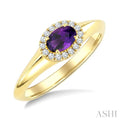 6X4 MM Oval Cut Amethyst and 1/8 Ctw Round Cut Diamond Semi-Precious Halo Ring in 10K Yellow Gold