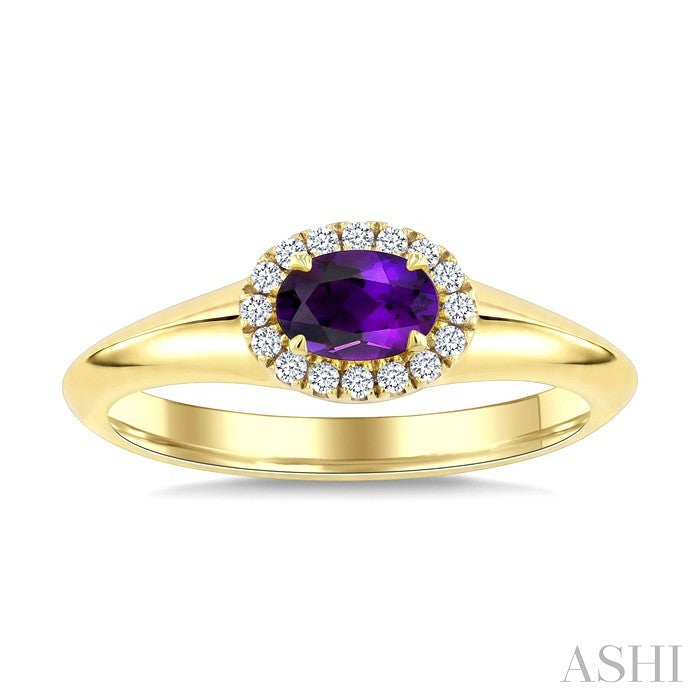 6X4 MM Oval Cut Amethyst and 1/8 Ctw Round Cut Diamond Semi-Precious Halo Ring in 10K Yellow Gold