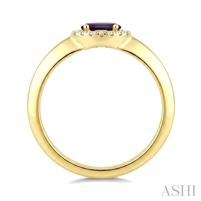 6X4 MM Oval Cut Amethyst and 1/8 Ctw Round Cut Diamond Semi-Precious Halo Ring in 10K Yellow Gold