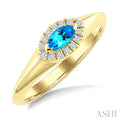 6X3 MM Marquise Shape Blue Topaz and 1/10 Ctw Round Cut Diamond Semi-Precious Ring in 10K Yellow Gold