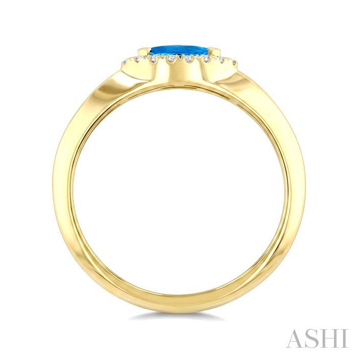 6X3 MM Marquise Shape Blue Topaz and 1/10 Ctw Round Cut Diamond Semi-Precious Ring in 10K Yellow Gold