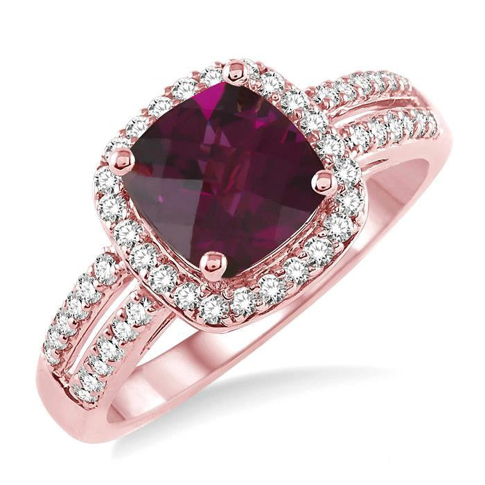Dahlia Cushion Shape Gemstone & Halo Diamond Ring