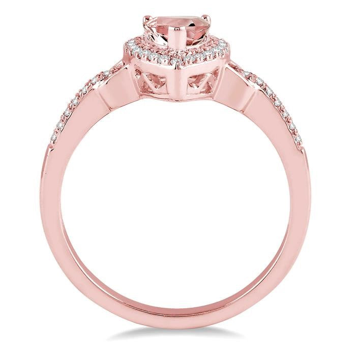 7x5 MM Pear Shape Morganite and 1/6 Ctw Round Cut Diamond Ring in 14K Rose Gold